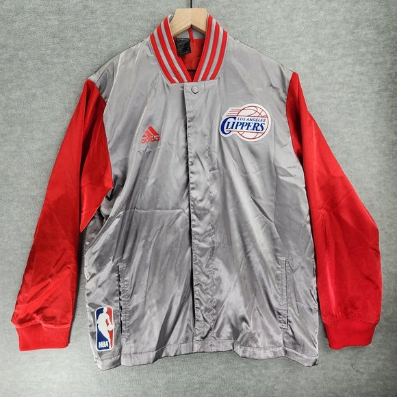 VTG Los Angeles Clippers Jacket Mens Large Silver Red NBA Court Warm Up Adidas - Picture 1 of 16